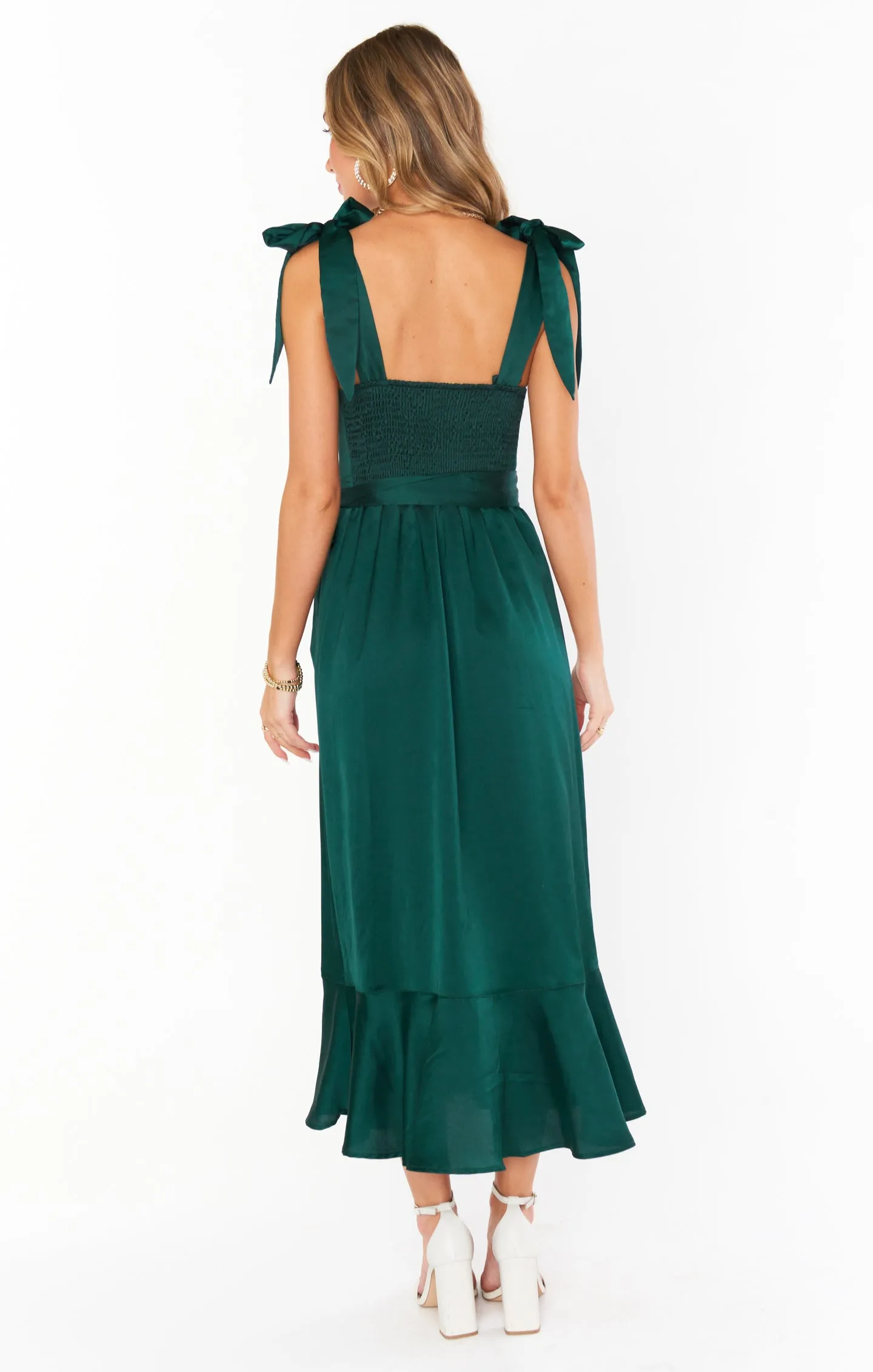 Claire Midi Dress ~ Deep Emerald Luxe Satin sold by Show Me Your MuMu product image thumbnail 4