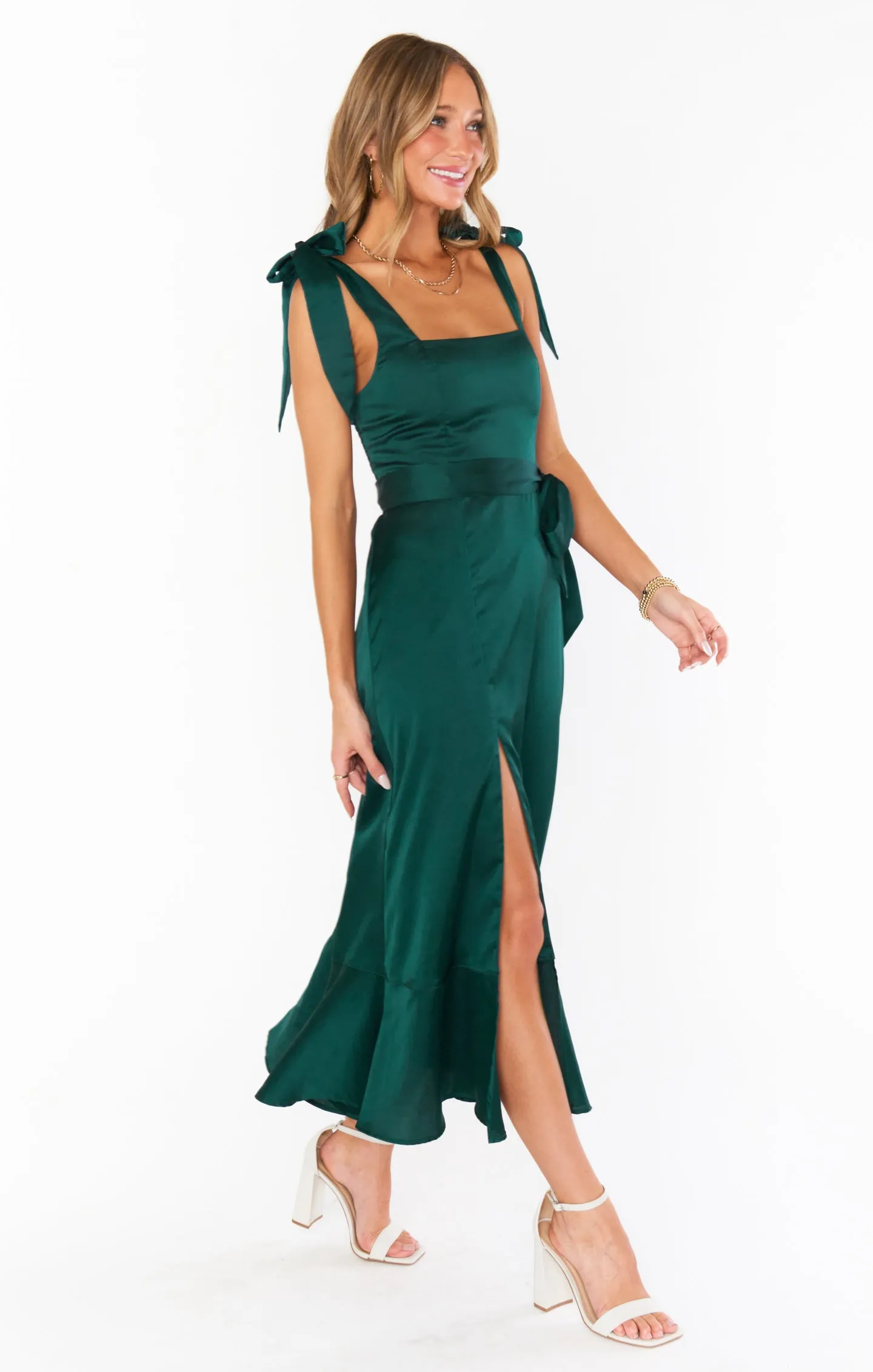 Claire Midi Dress ~ Deep Emerald Luxe Satin sold by Show Me Your MuMu product image thumbnail 3