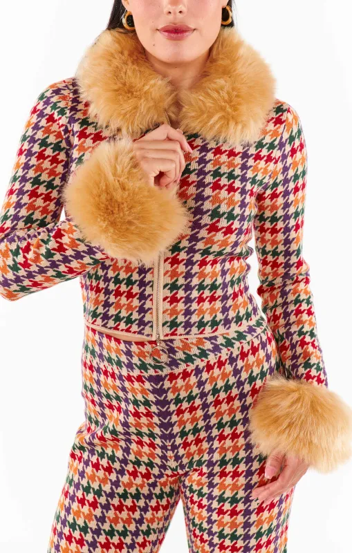 Zermatt Zip Up ~ Valley Houndstooth Faux Fur sold by Show Me Your MuMu