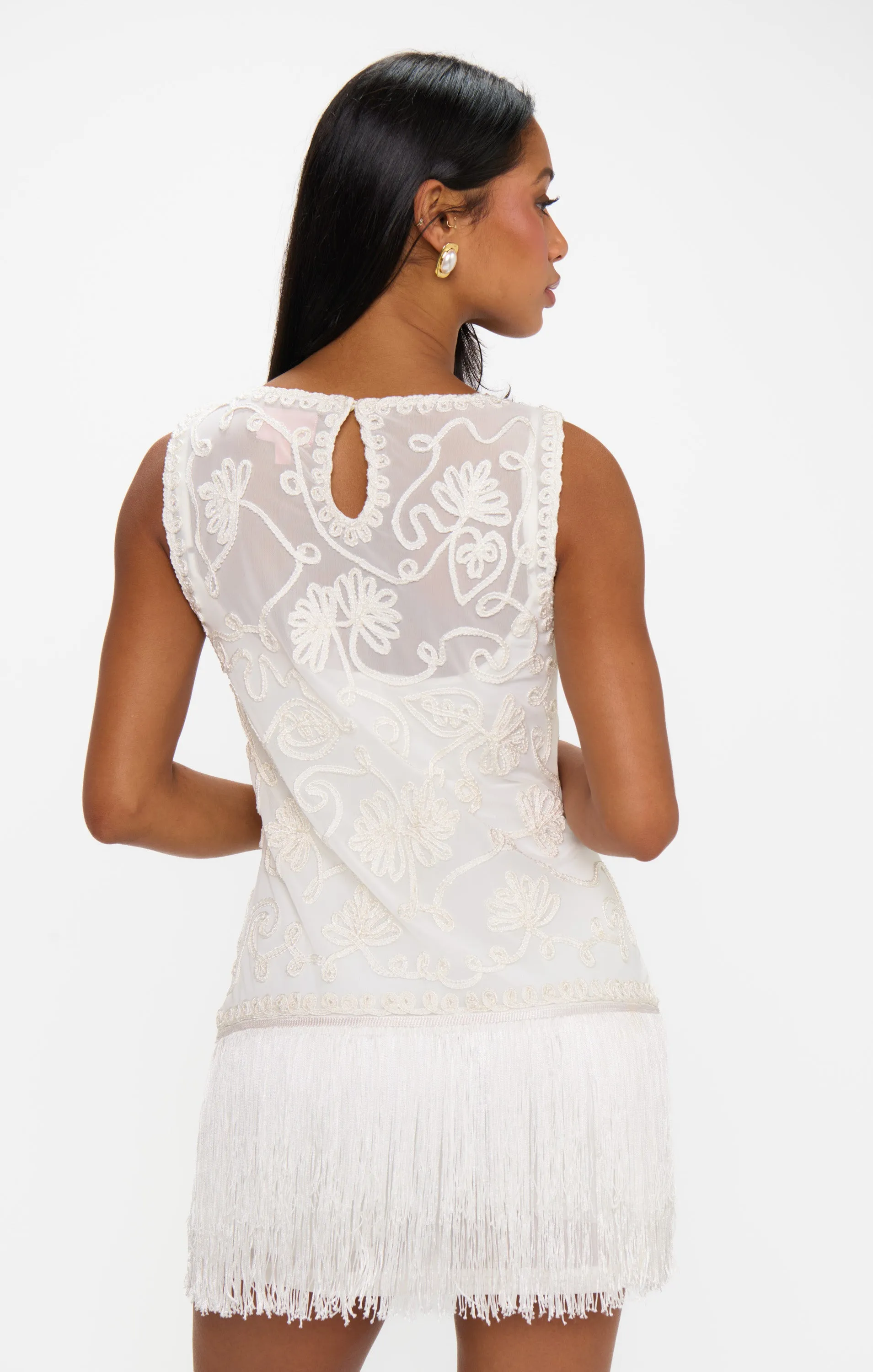 Cyrus Mini Dress ~ White With Fringe sold by Show Me Your MuMu product image thumbnail 5