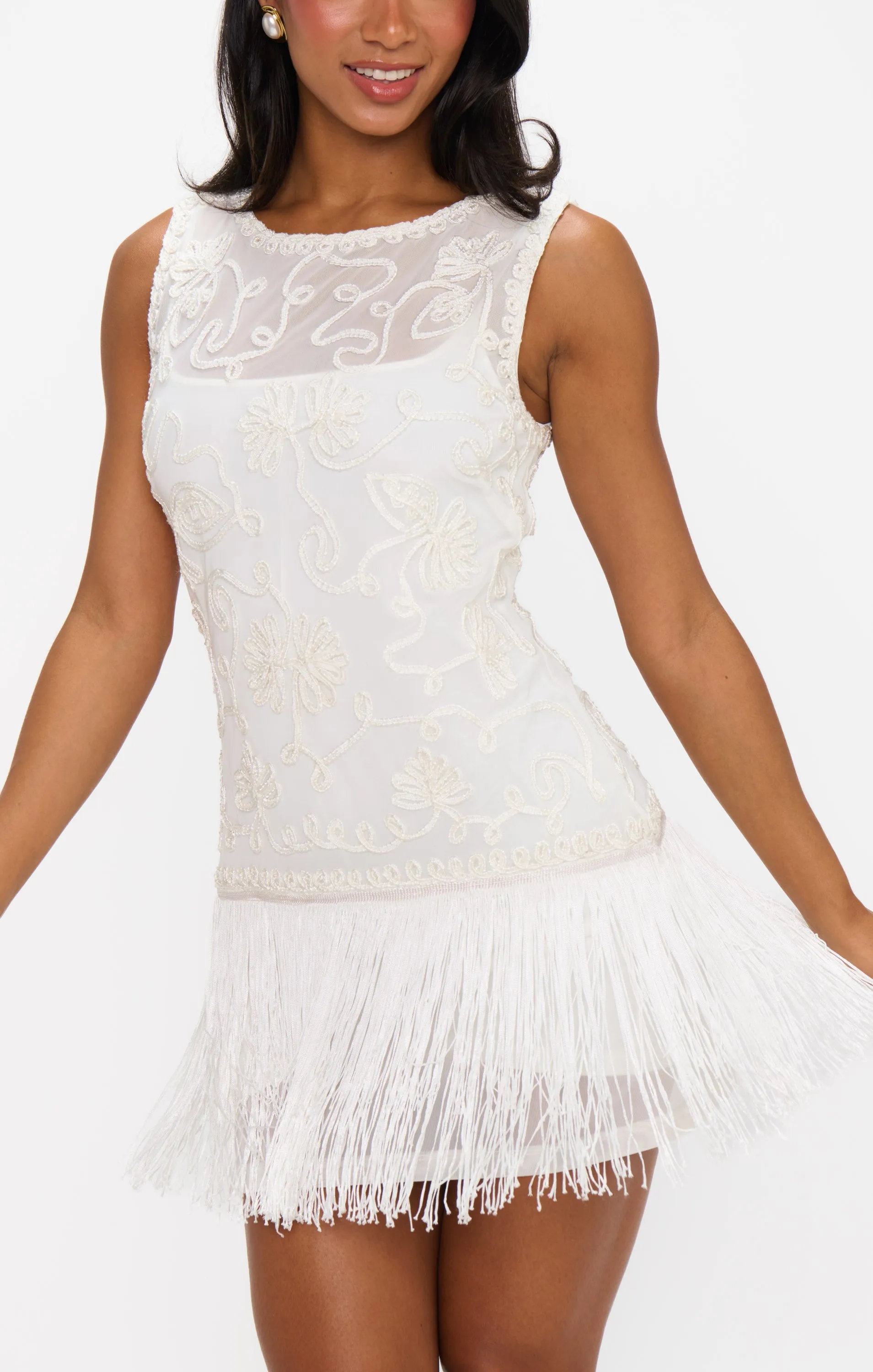 Cyrus Mini Dress ~ White With Fringe sold by Show Me Your MuMu product image thumbnail 3