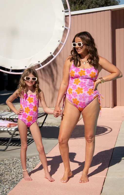 Maldives One Piece ~ Pink Daisy Rib Scrunch sold by Show Me Your MuMu