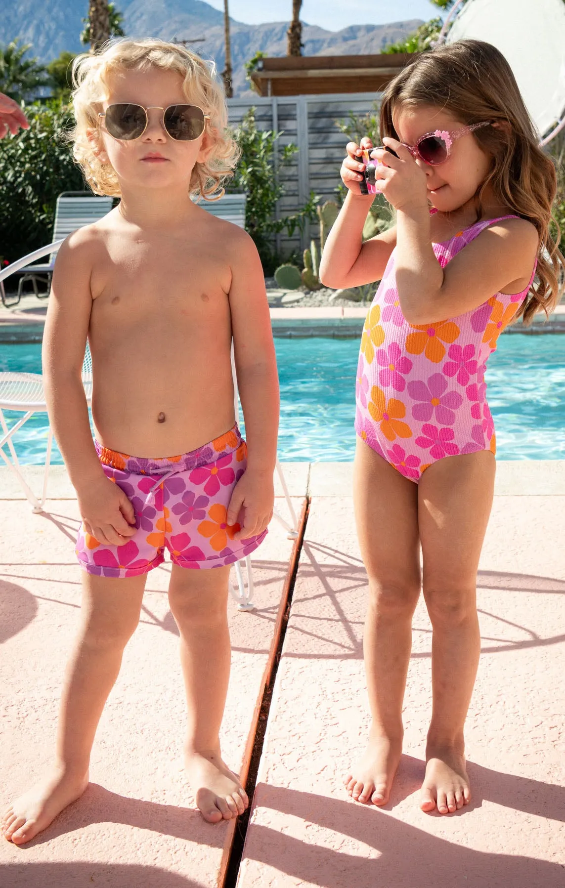 Little Beach Bum Trunks ~ Pink Daisy sold by Show Me Your MuMu