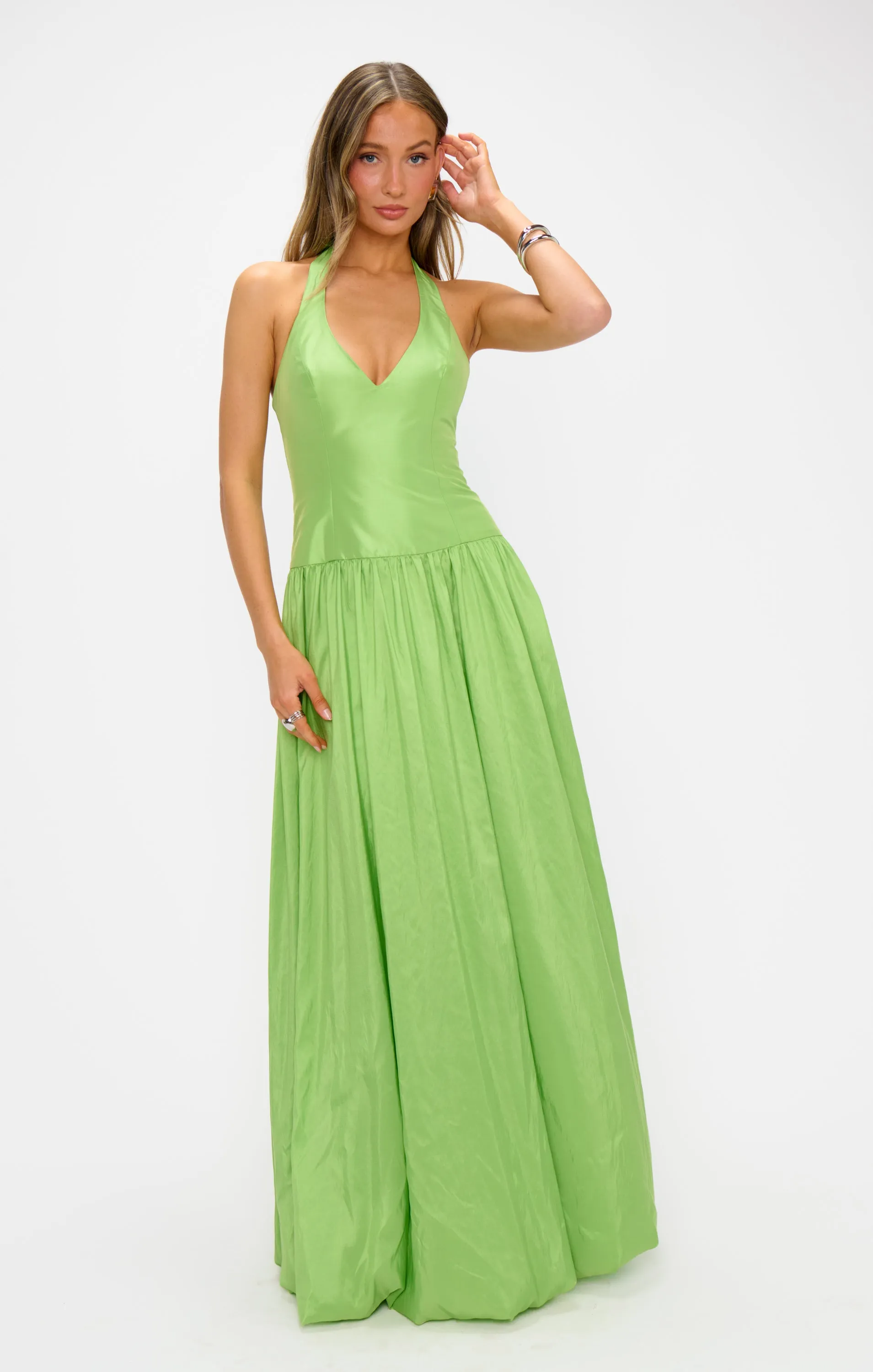 Eliza Maxi Dress ~ Key Lime Light Taffeta sold by Show Me Your MuMu