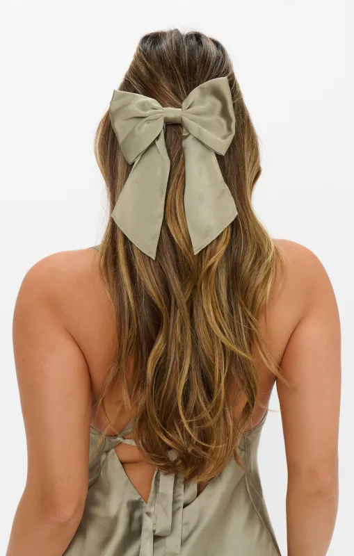 Elsa Bow ~ Moss Green Luxe Satin sold by Show Me Your MuMu