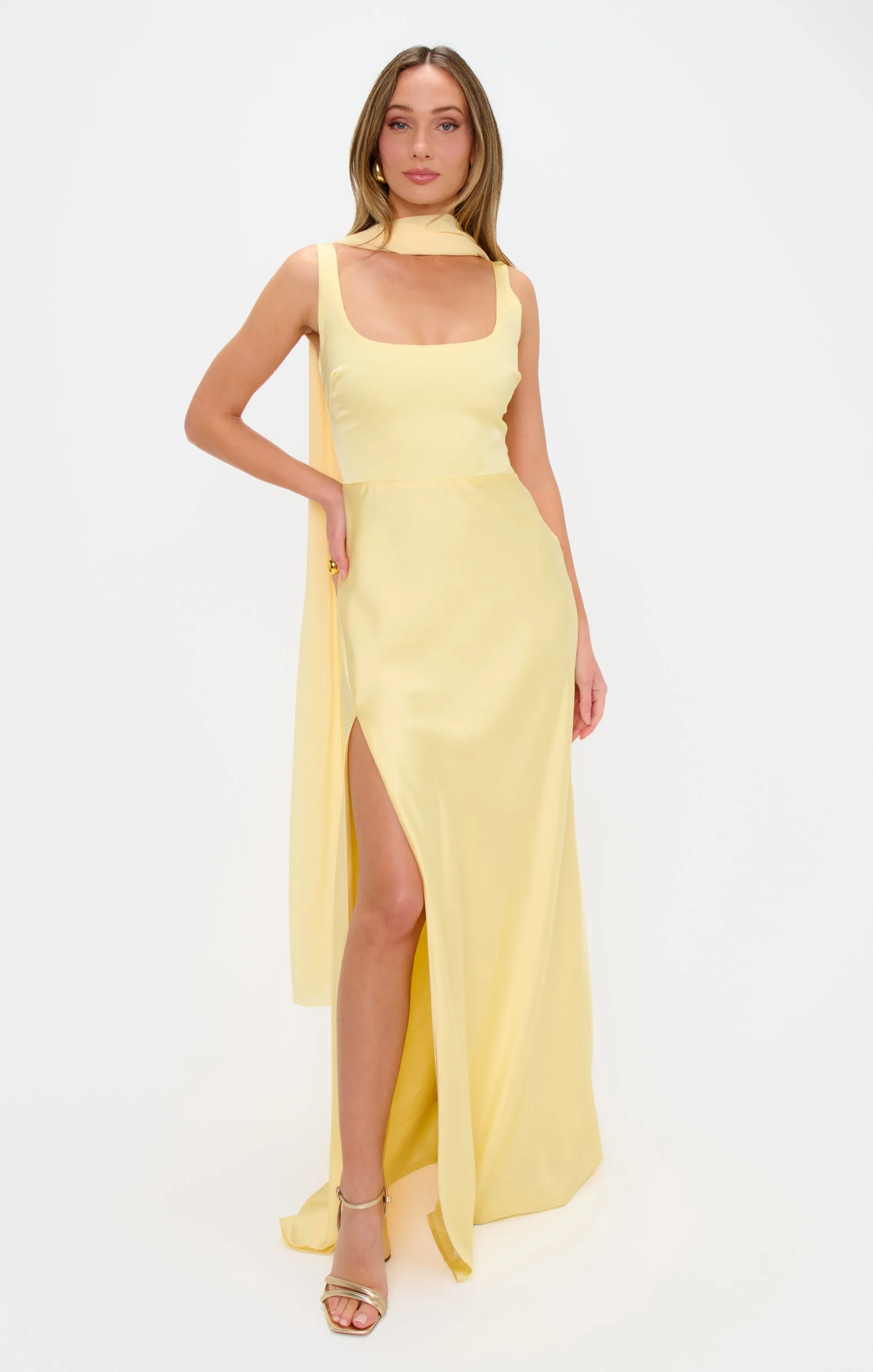 Lana Maxi Dress ~ Pale Yellow Luxe Satin sold by Show Me Your MuMu product image thumbnail 3