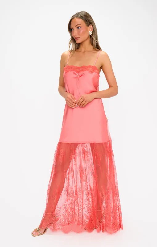 Celine Dress ~ Coral Luxe Satin sold by Show Me Your MuMu