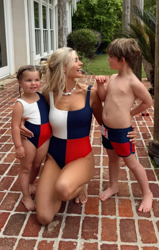 Little Scrunch One Piece ~ Americana Colorblock Scrunch sold by Show Me Your MuMu