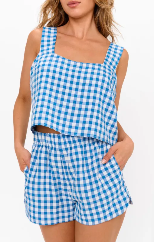Hendrix Dolphin Shorts ~ Blue Bounty Gingham sold by Show Me Your MuMu