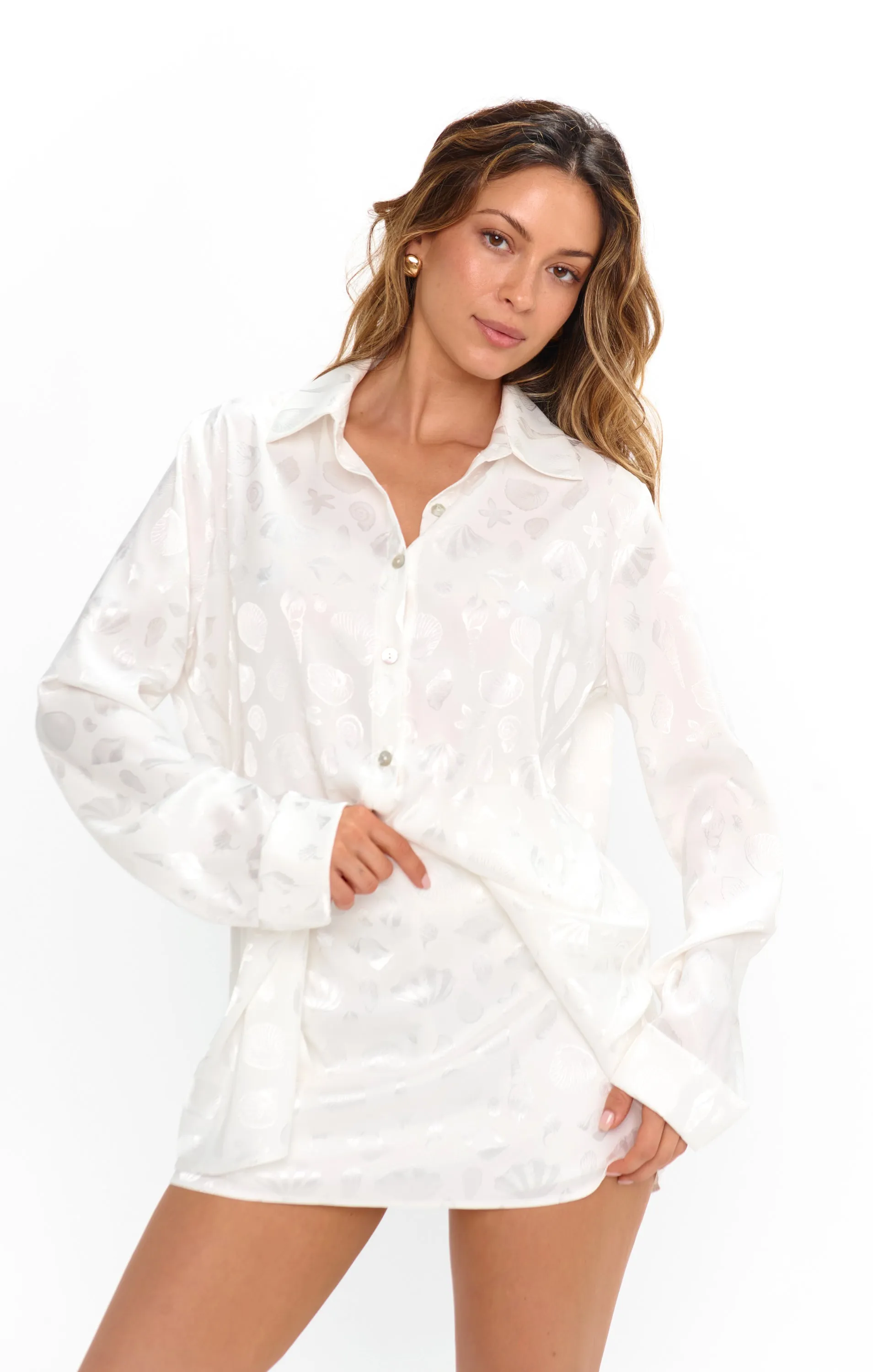 Smith Button Down ~ White Shell Satin sold by Show Me Your MuMu product image thumbnail 3