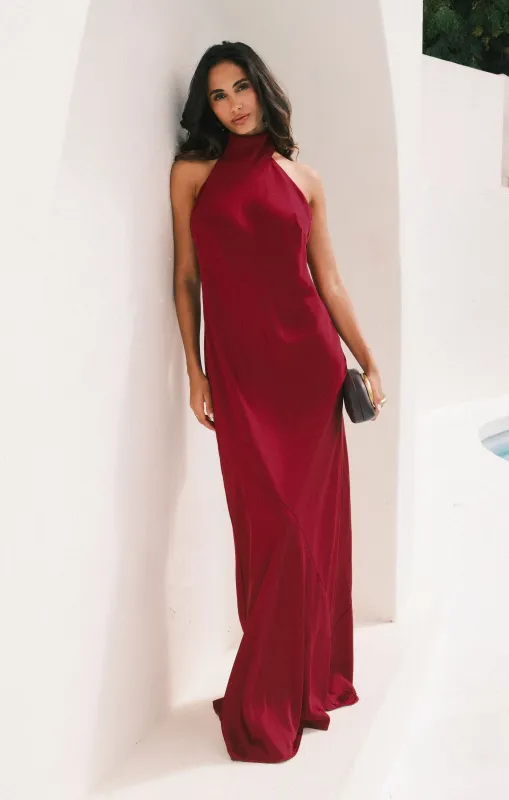 Lisa Maxi Dress ~ Cranberry Luxe Satin sold by Show Me Your MuMu