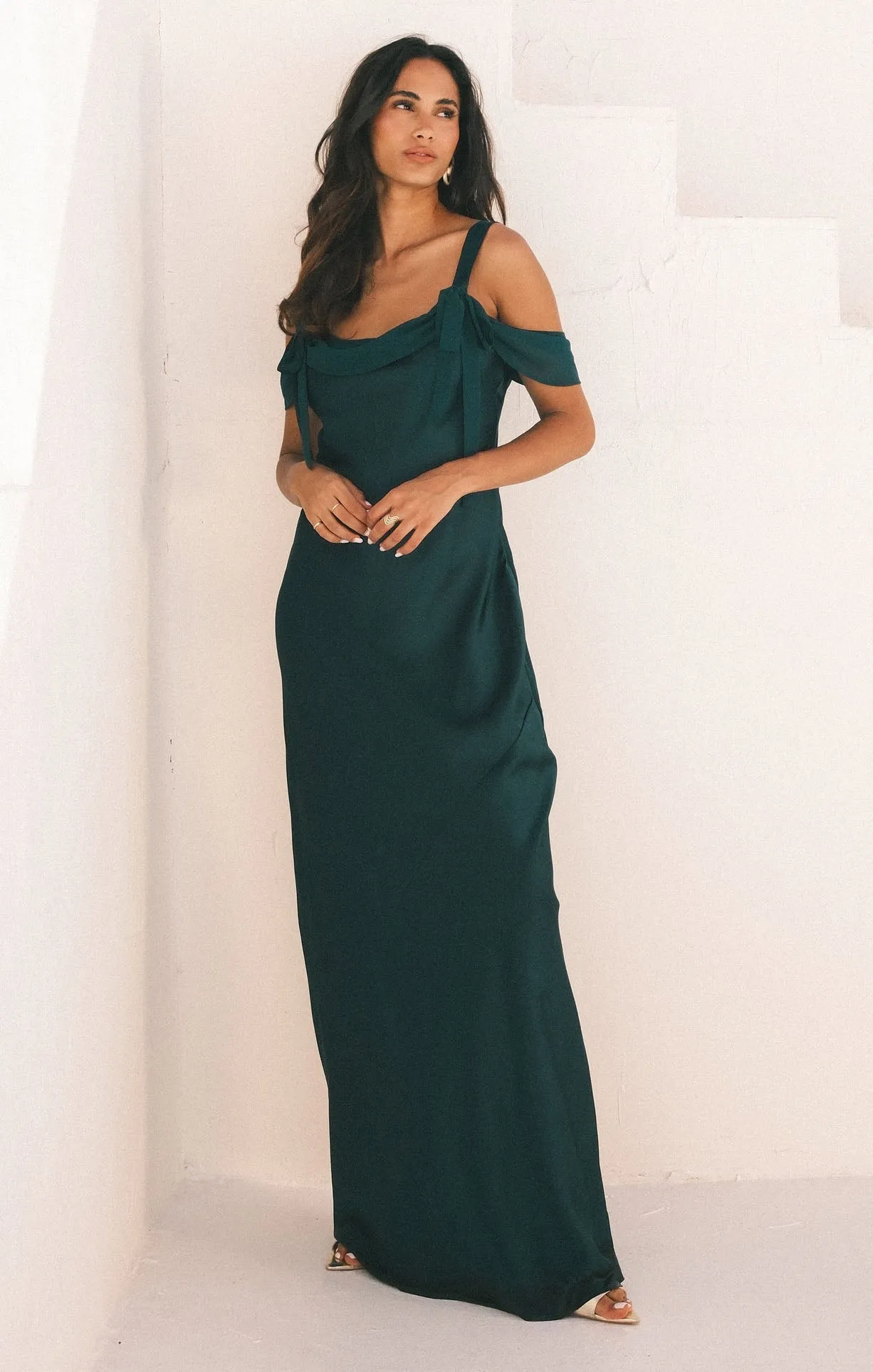 Bella Maxi Dress ~ Deep Emerald Luxe Satin sold by Show Me Your MuMu