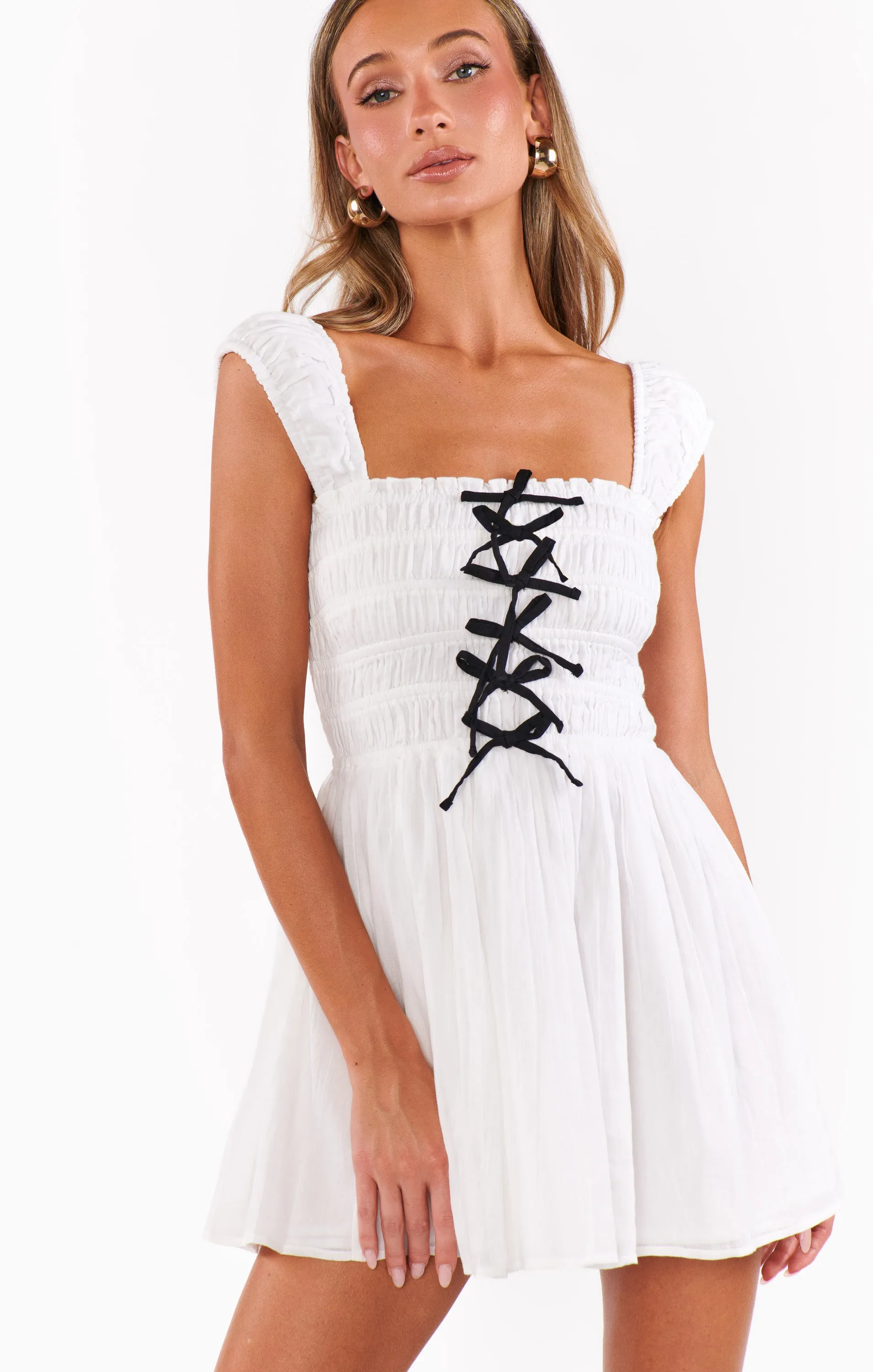 Mabel Mini Dress ~ White Voile with Black Bows sold by Show Me Your MuMu product image thumbnail 3