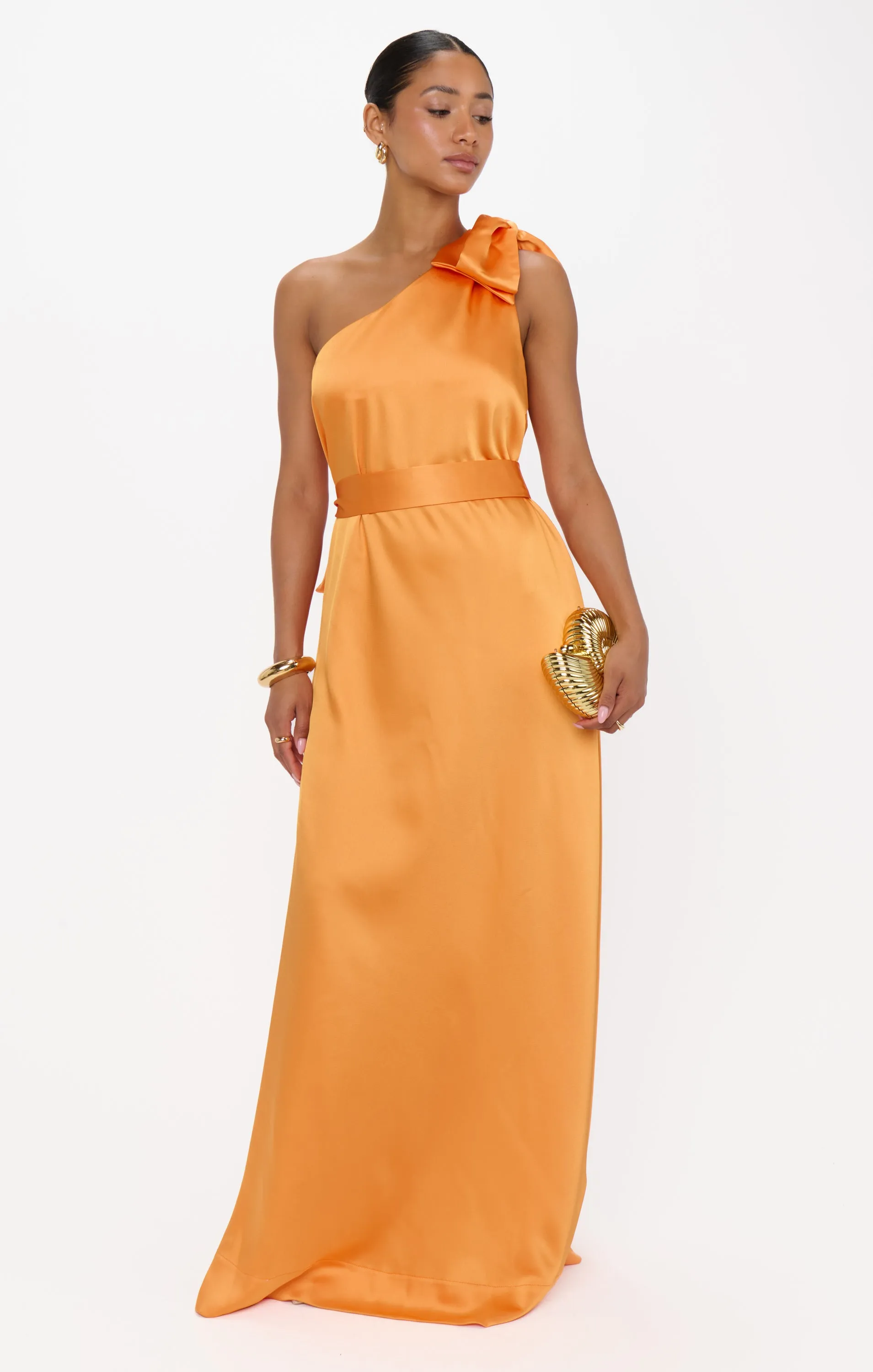 Jackie Maxi Dress ~ Tangerine Fluid Satin sold by Show Me Your MuMu product image thumbnail 2