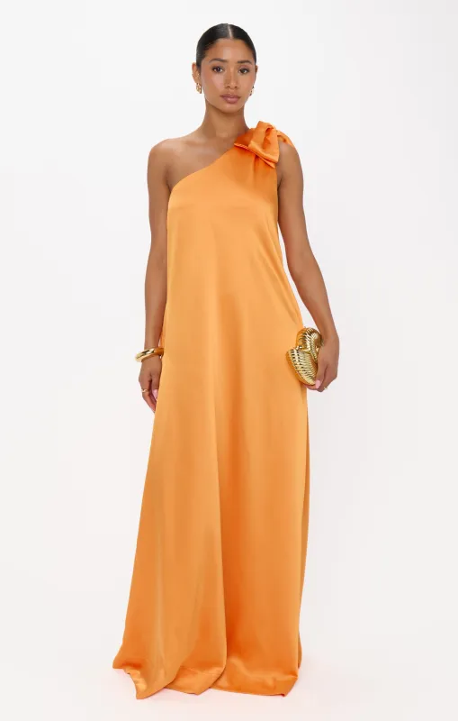 Jackie Maxi Dress ~ Tangerine Fluid Satin sold by Show Me Your MuMu