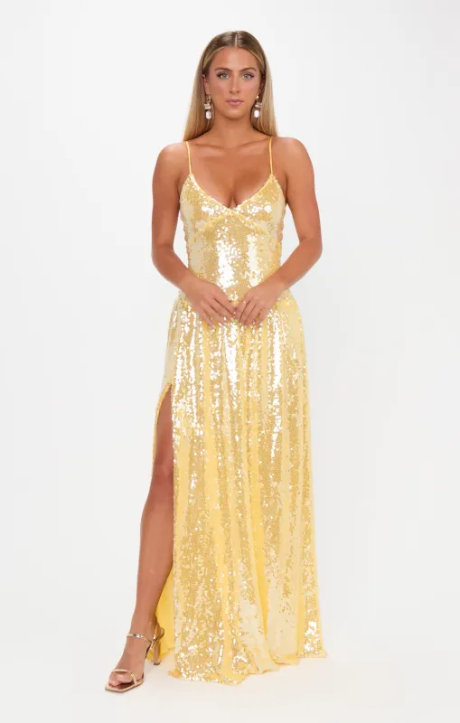 Gwen Maxi Dress ~ Yellow Shimmery Sequins sold by Show Me Your MuMu