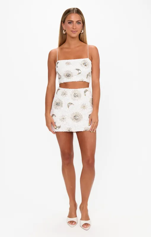 All Night Skort ~ White Celestial Sequins sold by Show Me Your MuMu