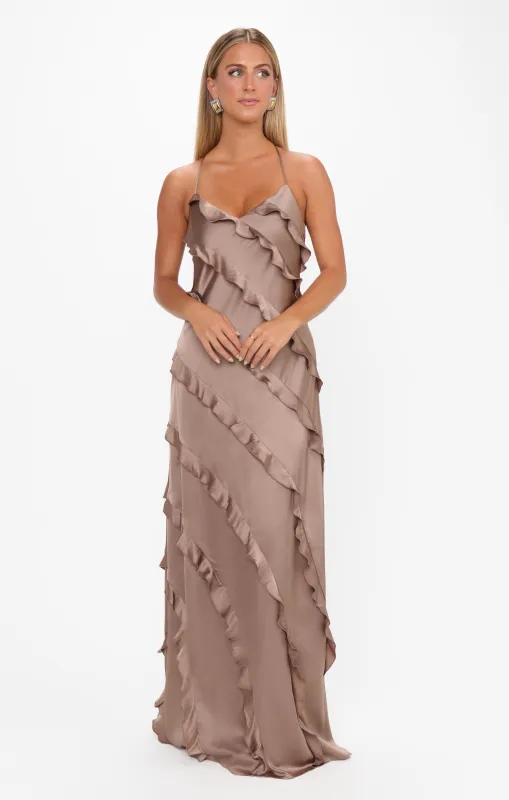Romance Ruffle Dress ~ Dune Luxe Satin sold by Show Me Your MuMu