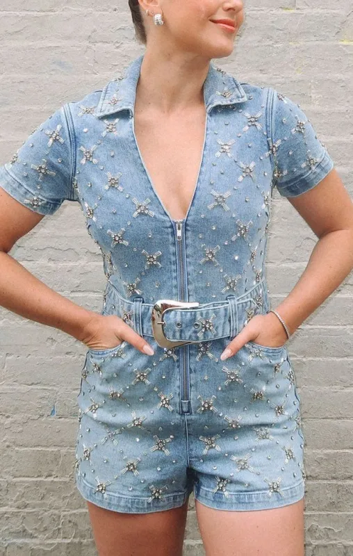 Dolly Romper ~ Jeweled Indigo sold by Show Me Your MuMu