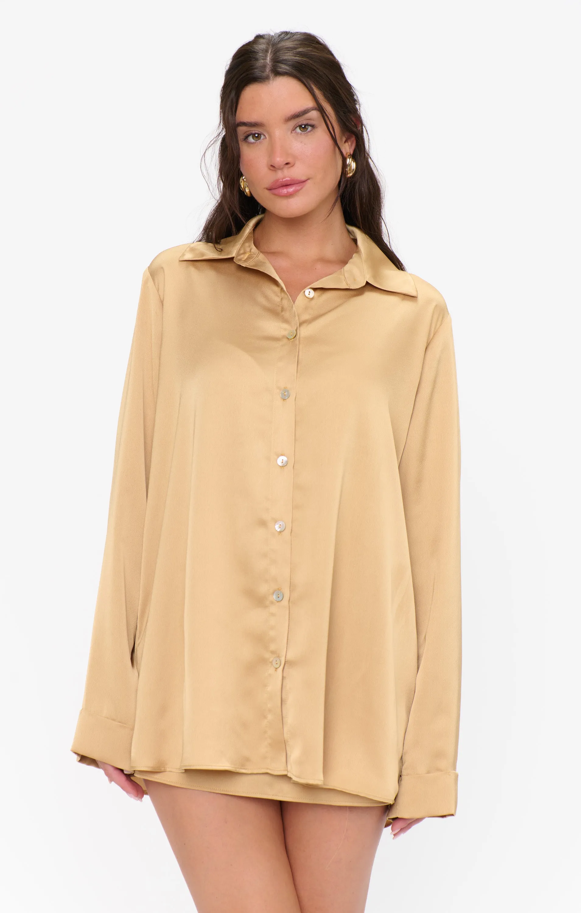 Smith Button Down ~ True Gold Luxe Satin sold by Show Me Your MuMu product image thumbnail 5