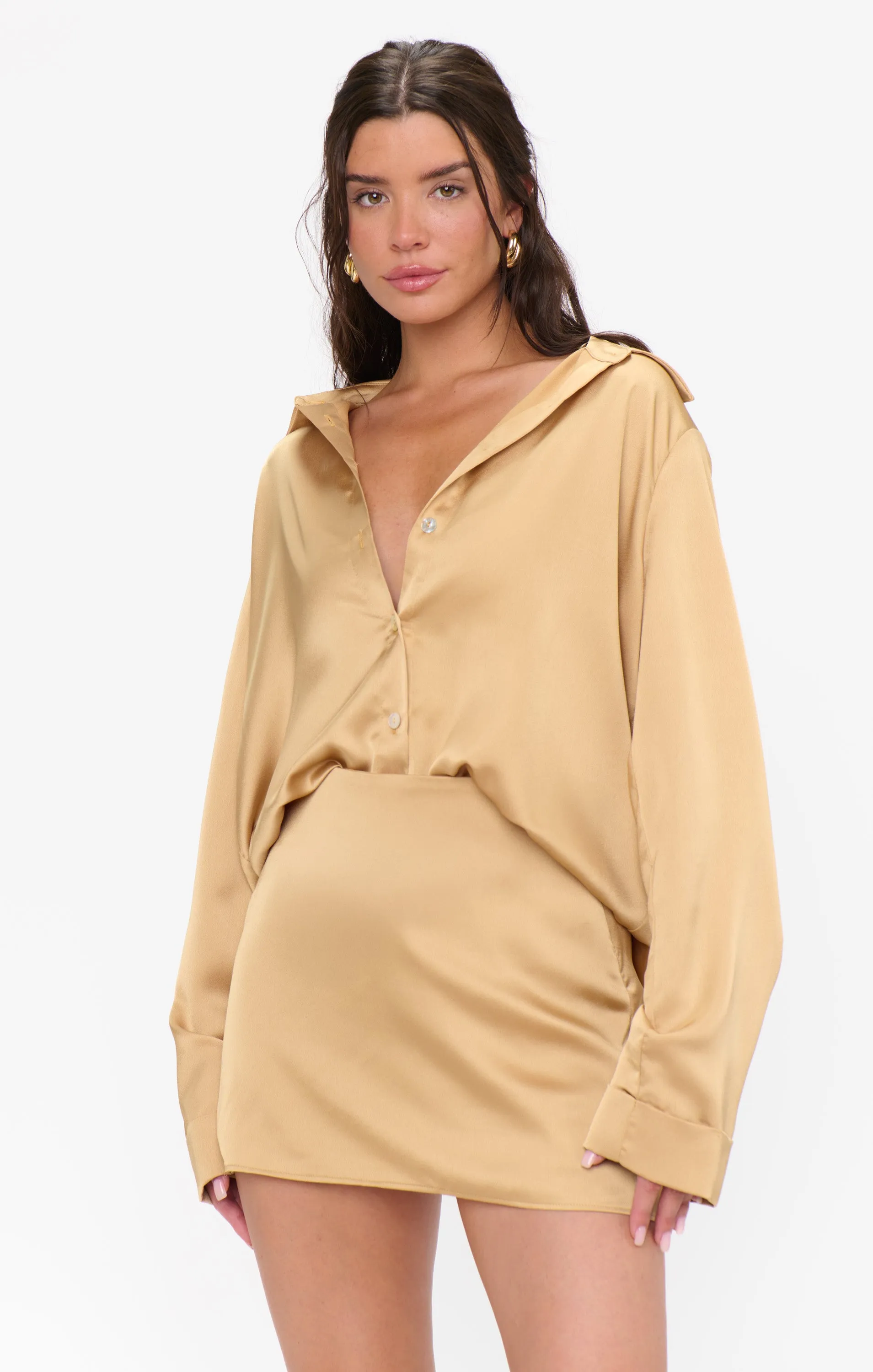 Smith Button Down ~ True Gold Luxe Satin sold by Show Me Your MuMu product image thumbnail 4