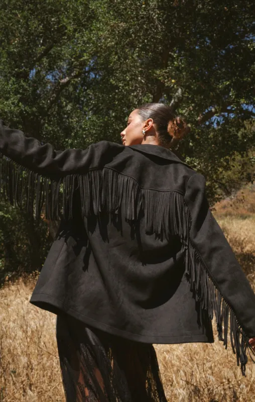 Sierra Fringe Jacket ~ Black Faux Suede made by Show Me Your MuMu