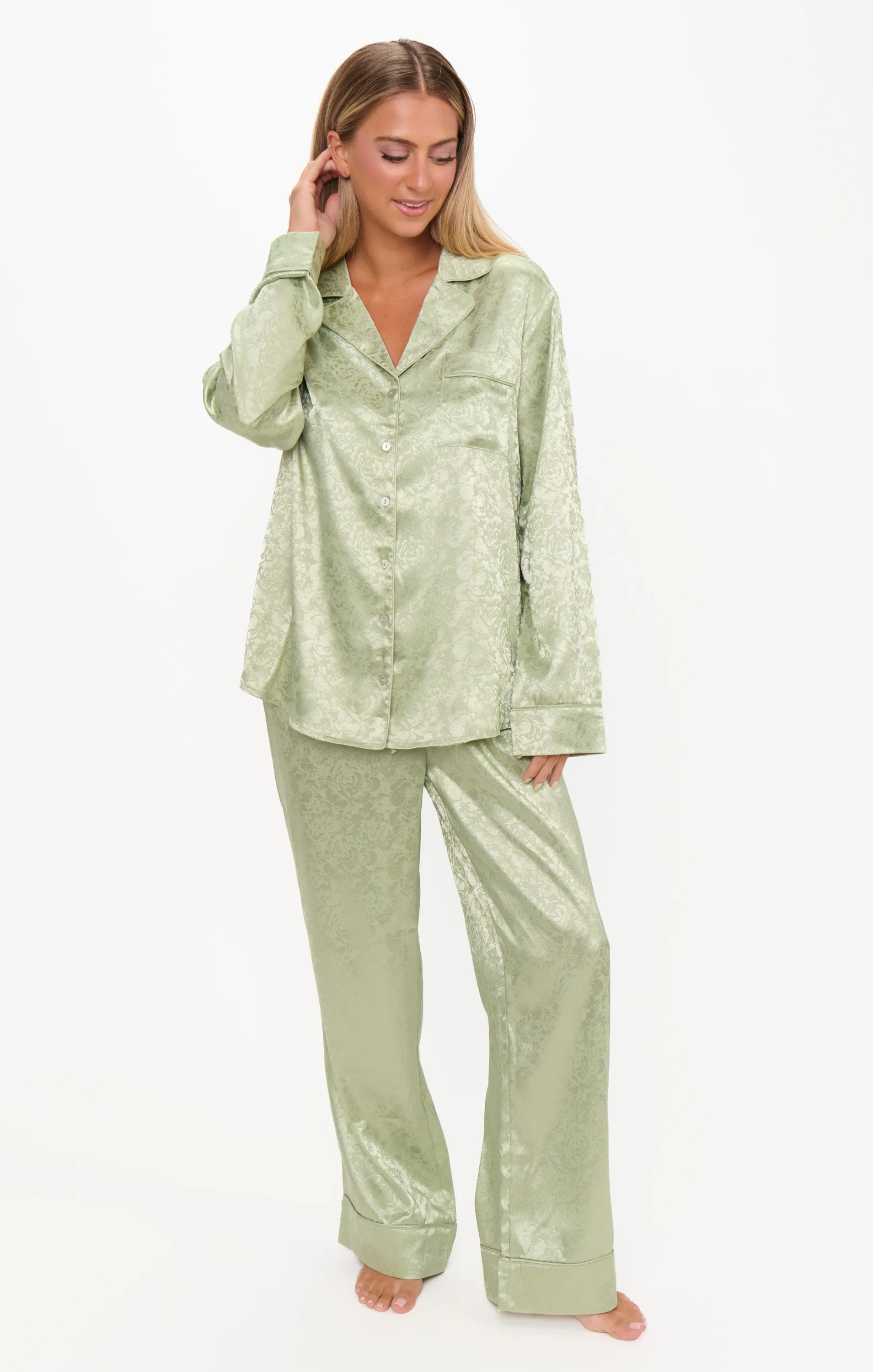 Classic PJ Set ~ Pistachio Floral Silky sold by Show Me Your MuMu product image thumbnail 2