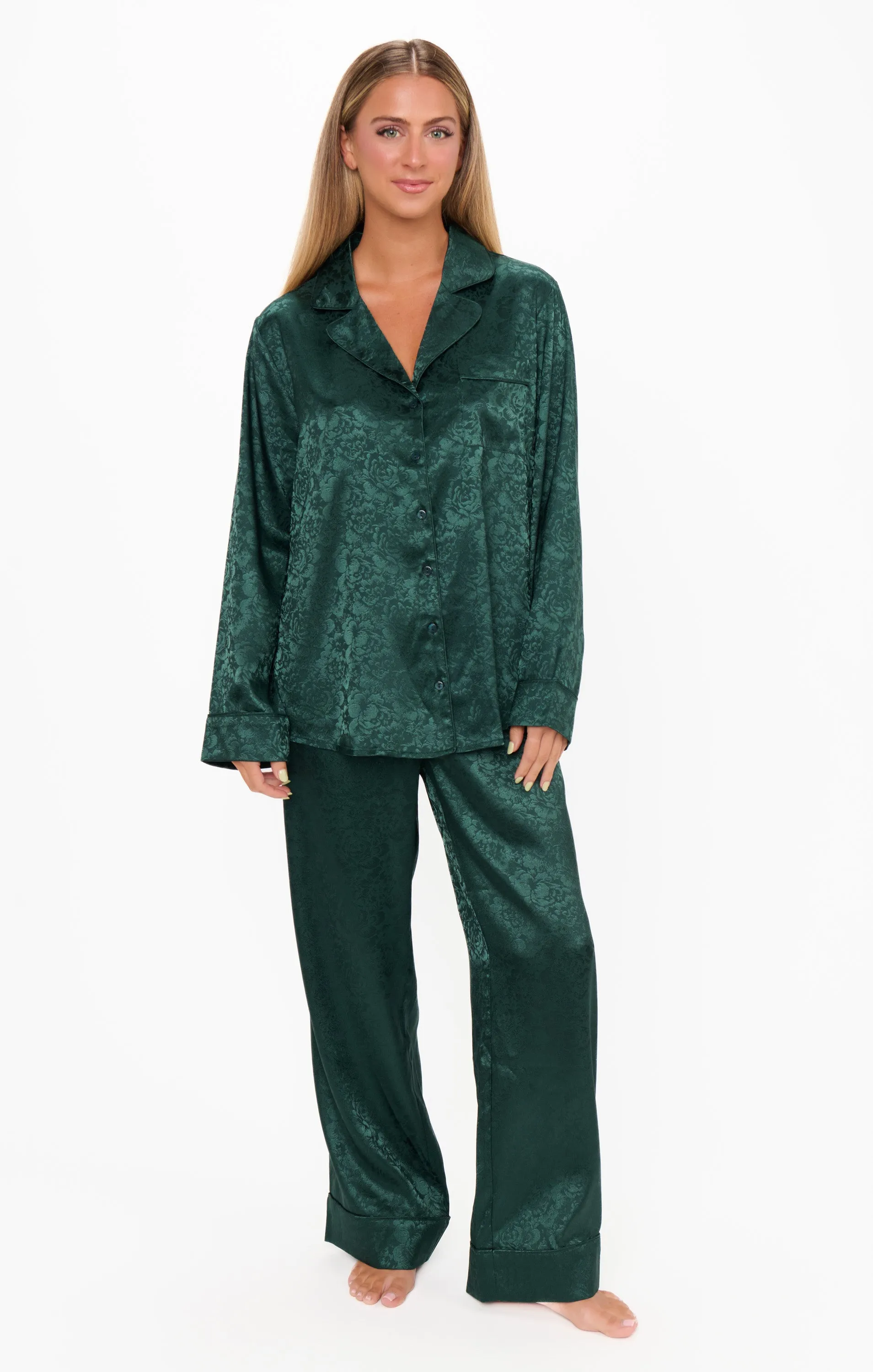 Classic PJ Set ~ Forest Green Floral Silky sold by Show Me Your MuMu