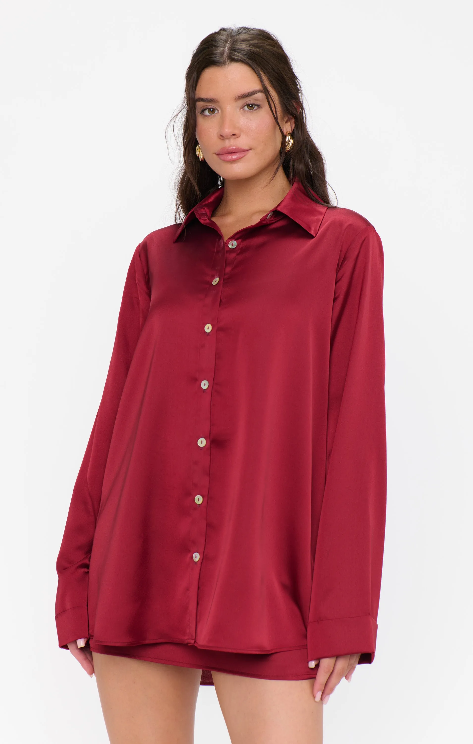 Smith Button Down ~ Cranberry Luxe Satin sold by Show Me Your MuMu product image thumbnail 2