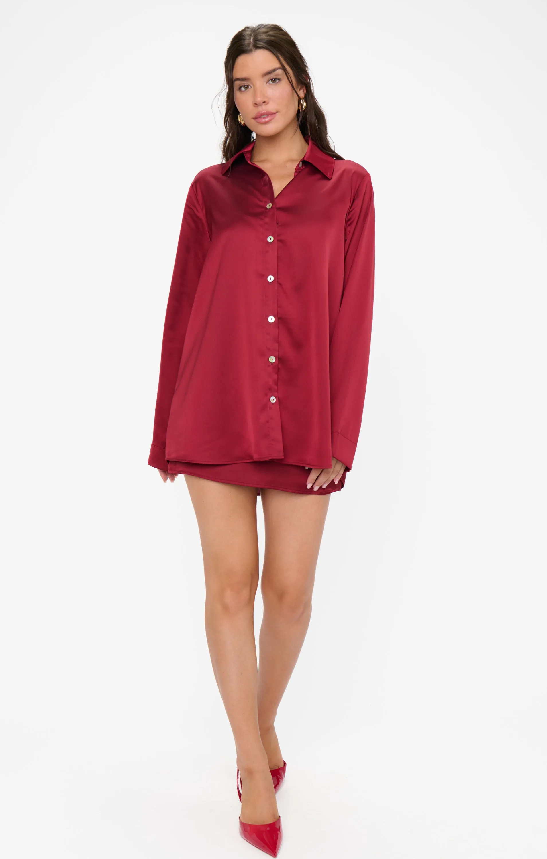 Smith Button Down ~ Cranberry Luxe Satin sold by Show Me Your MuMu product image thumbnail 4