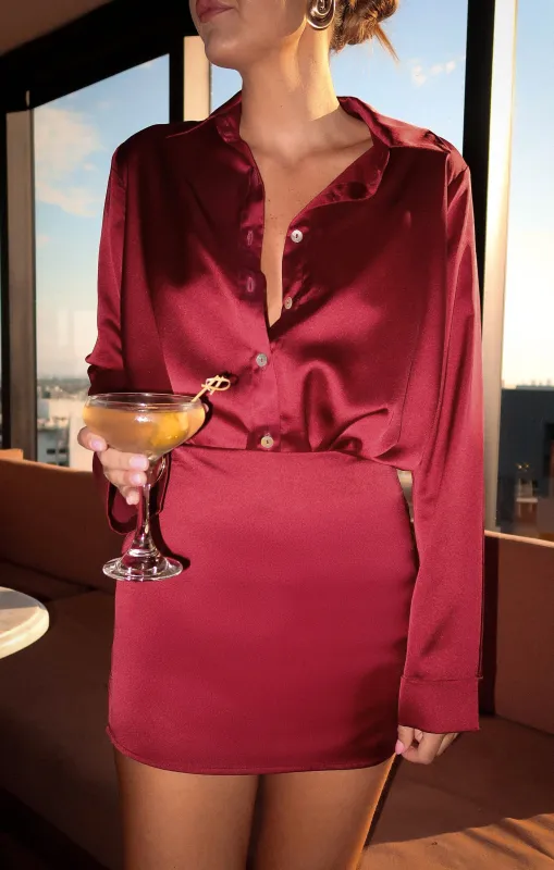 All Night Skort ~ Cranberry Luxe Satin sold by Show Me Your MuMu