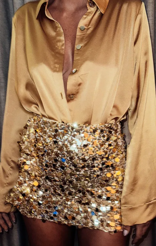 Mixer Mini Skirt ~ Gold Metallic Sequins sold by Show Me Your MuMu