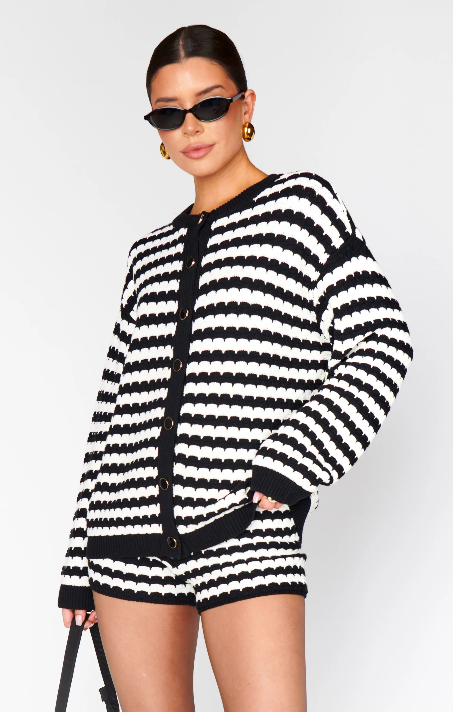 Inez Cardigan ~ Black and White Stripe Knit sold by Show Me Your MuMu product image thumbnail 2