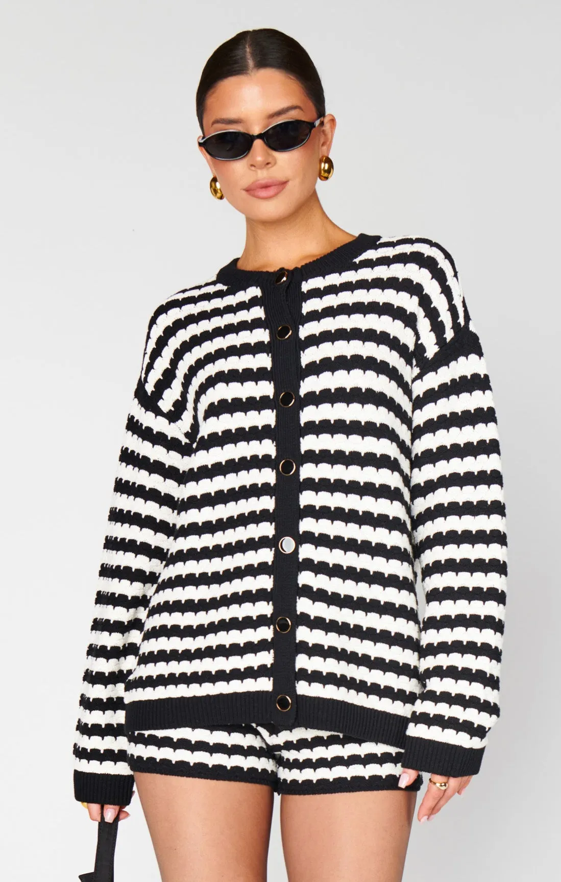 Inez Cardigan ~ Black and White Stripe Knit sold by Show Me Your MuMu product image thumbnail 4