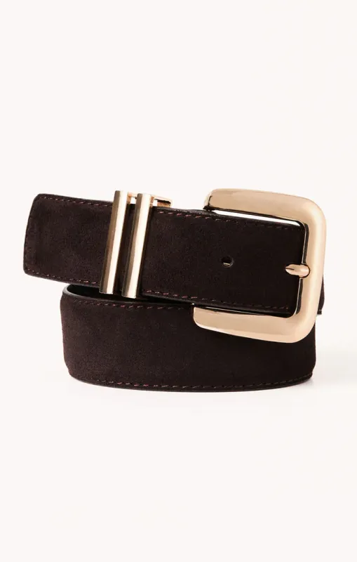 Billini Delta Belt ~ Dark Cacao Suede Leather Gold sold by Show Me Your MuMu