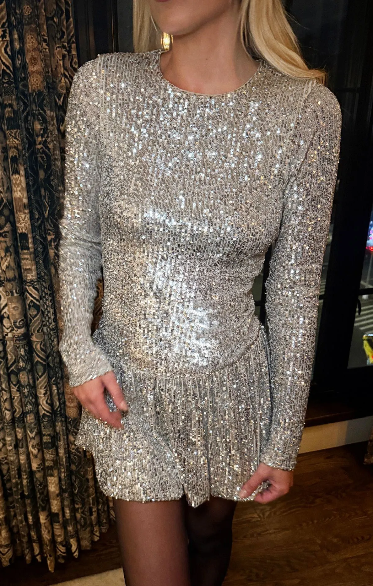 Zelda Mini Dress ~ Platinum Sequins sold by Show Me Your MuMu