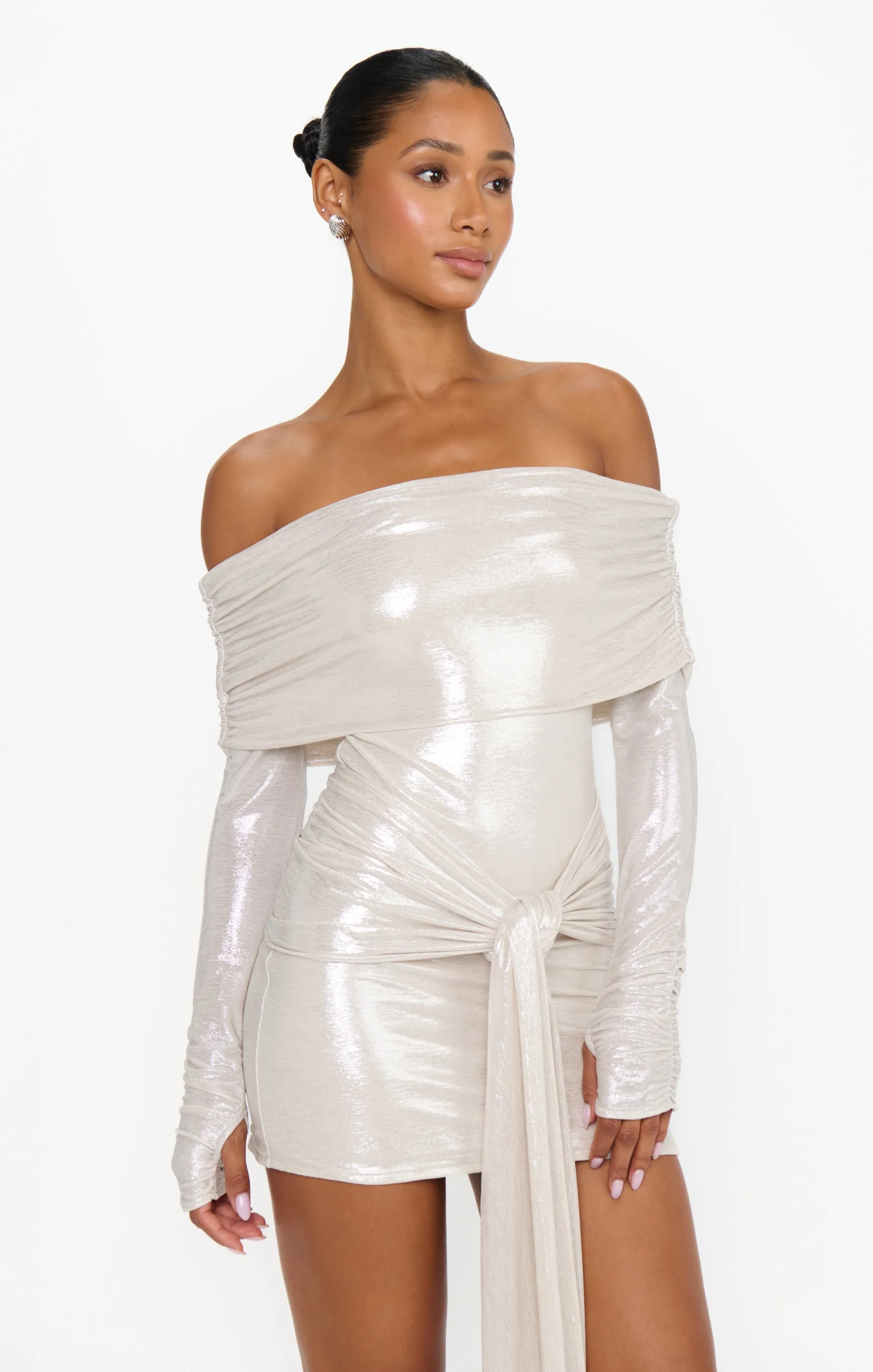 Vanessa Mini Dress ~ White Shimmer Knit sold by Show Me Your MuMu product image thumbnail 5