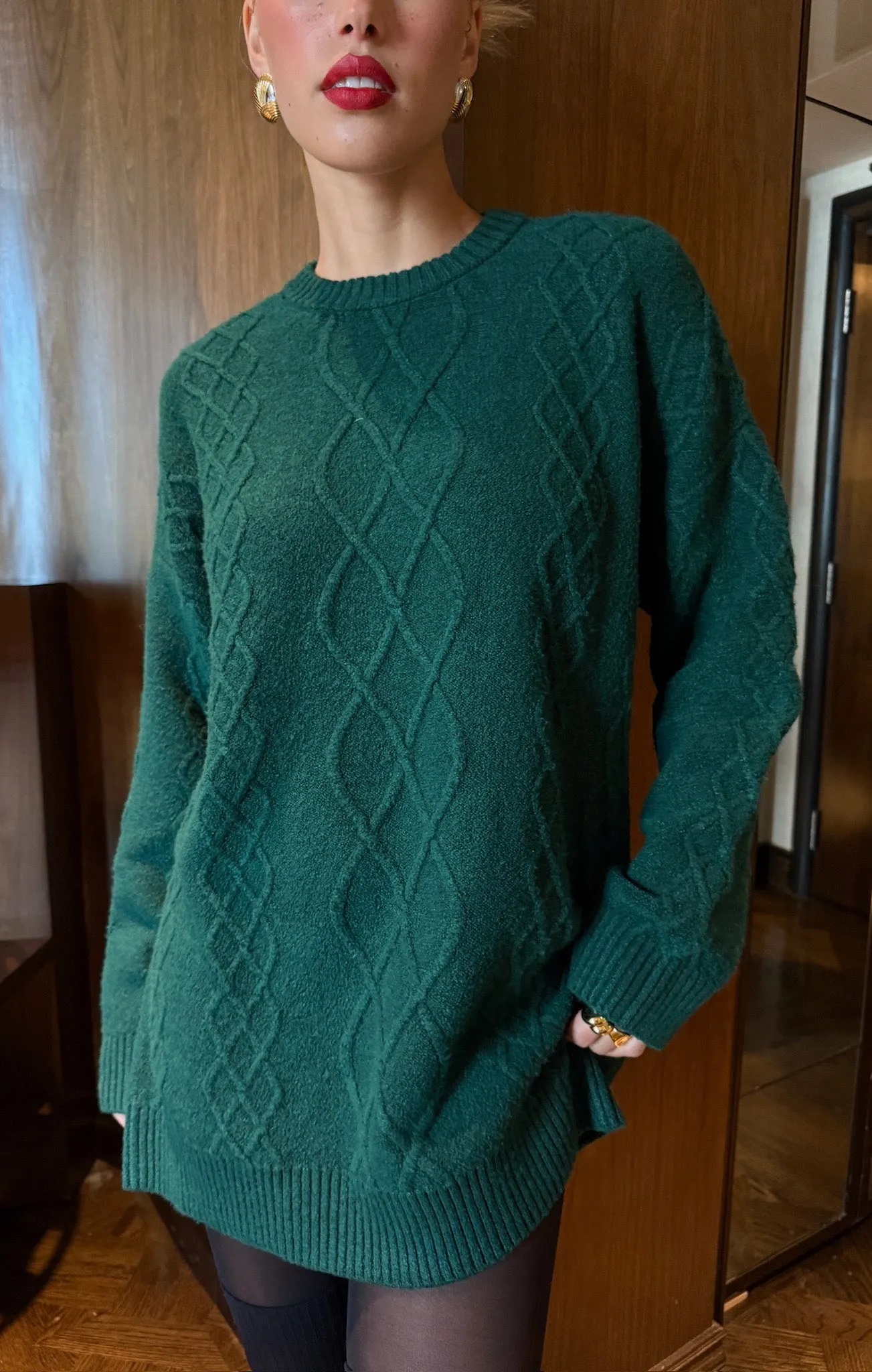 Canyon Tunic Sweater ~ Emerald Cable Knit sold by Show Me Your MuMu product image thumbnail 4