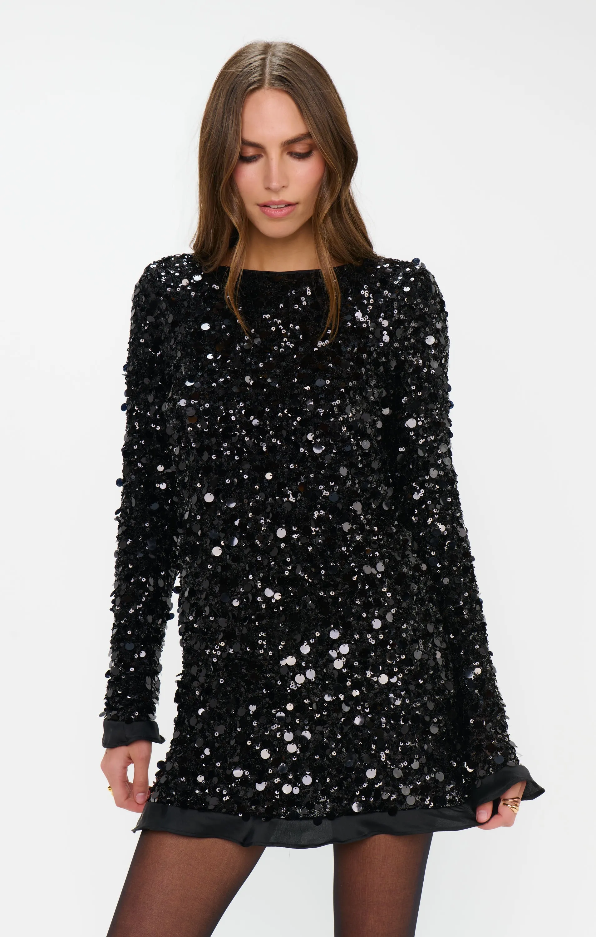 Maddison Ruffle Dress ~ Black Metallic Sequins sold by Show Me Your MuMu product image thumbnail 4