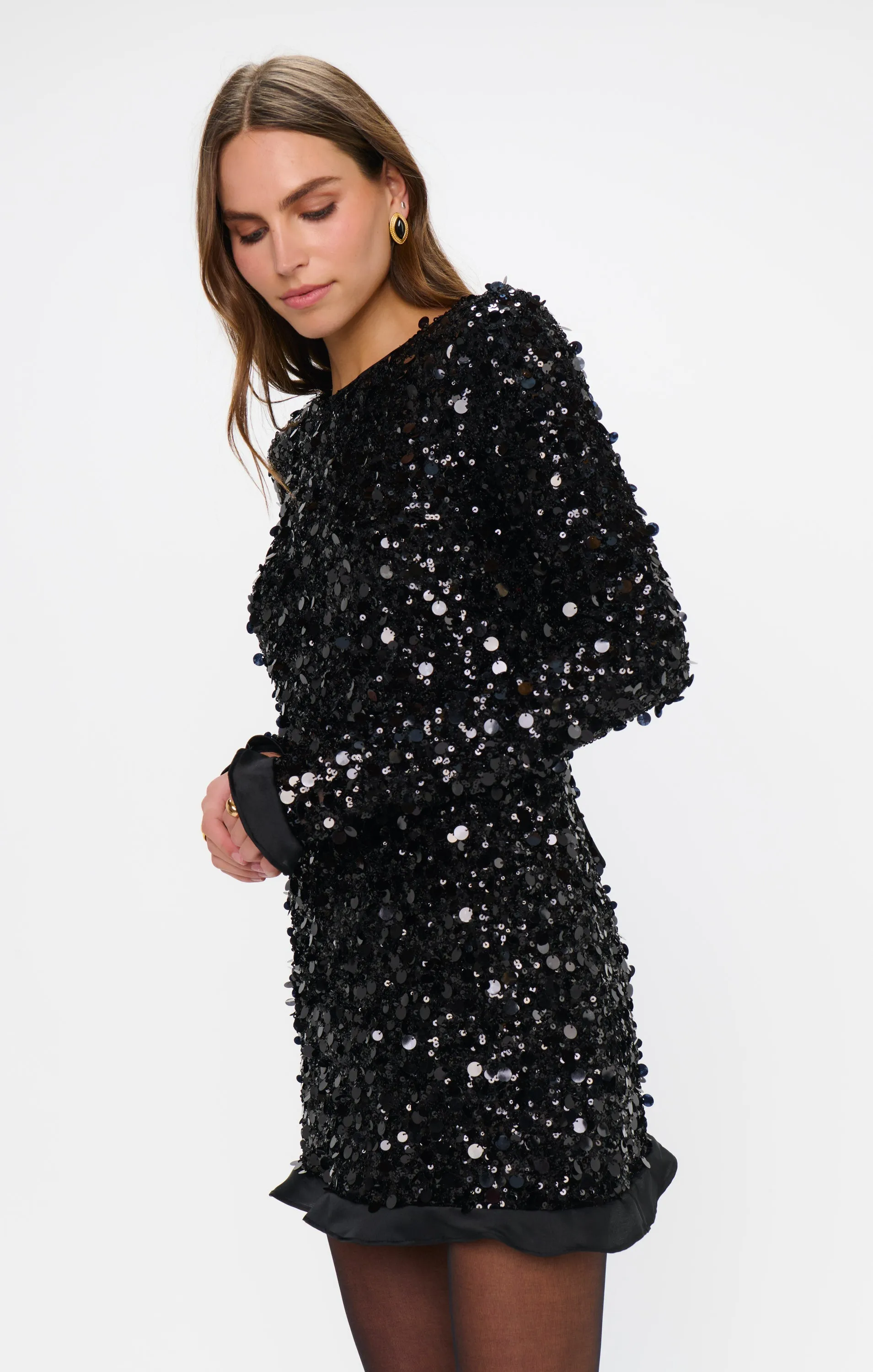 Maddison Ruffle Dress ~ Black Metallic Sequins sold by Show Me Your MuMu product image thumbnail 5