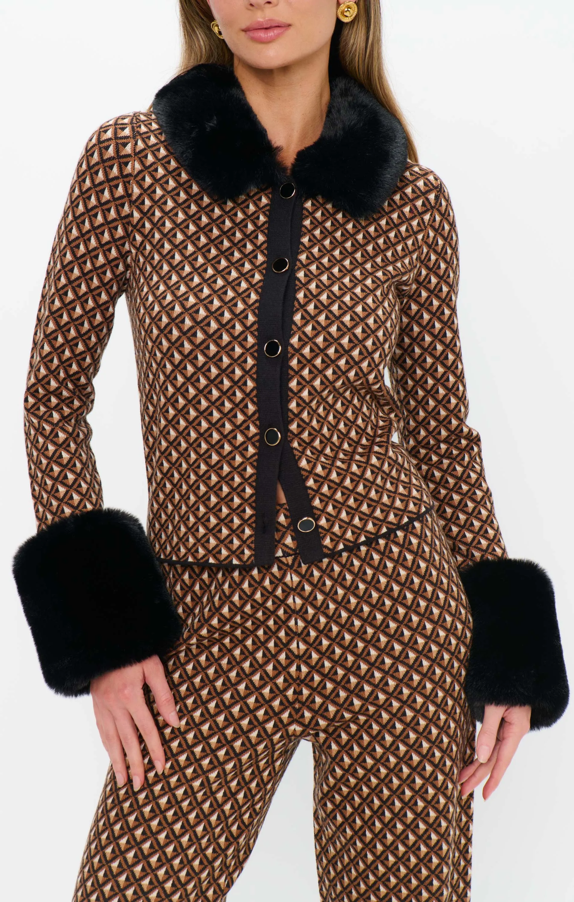 Chateau Cardigan ~ Carmel Geo Knit with Faux Fur sold by Show Me Your MuMu product image thumbnail 4