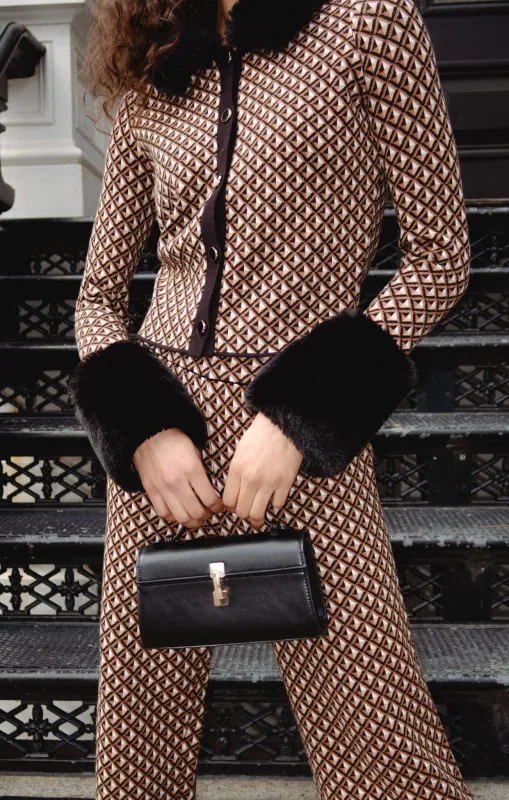 Chateau Cardigan ~ Carmel Geo Knit with Faux Fur sold by Show Me Your MuMu