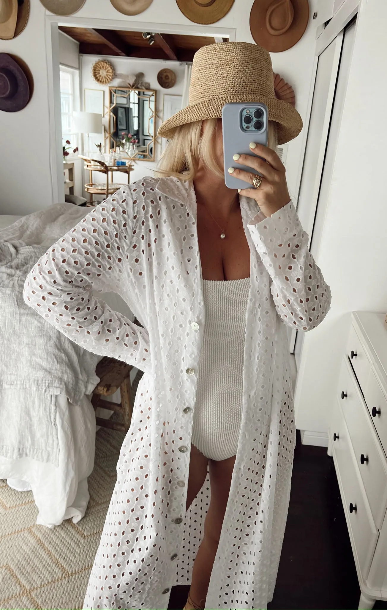 Dayton Button Down Midi Dress ~ White Eyelet sold by Show Me Your MuMu