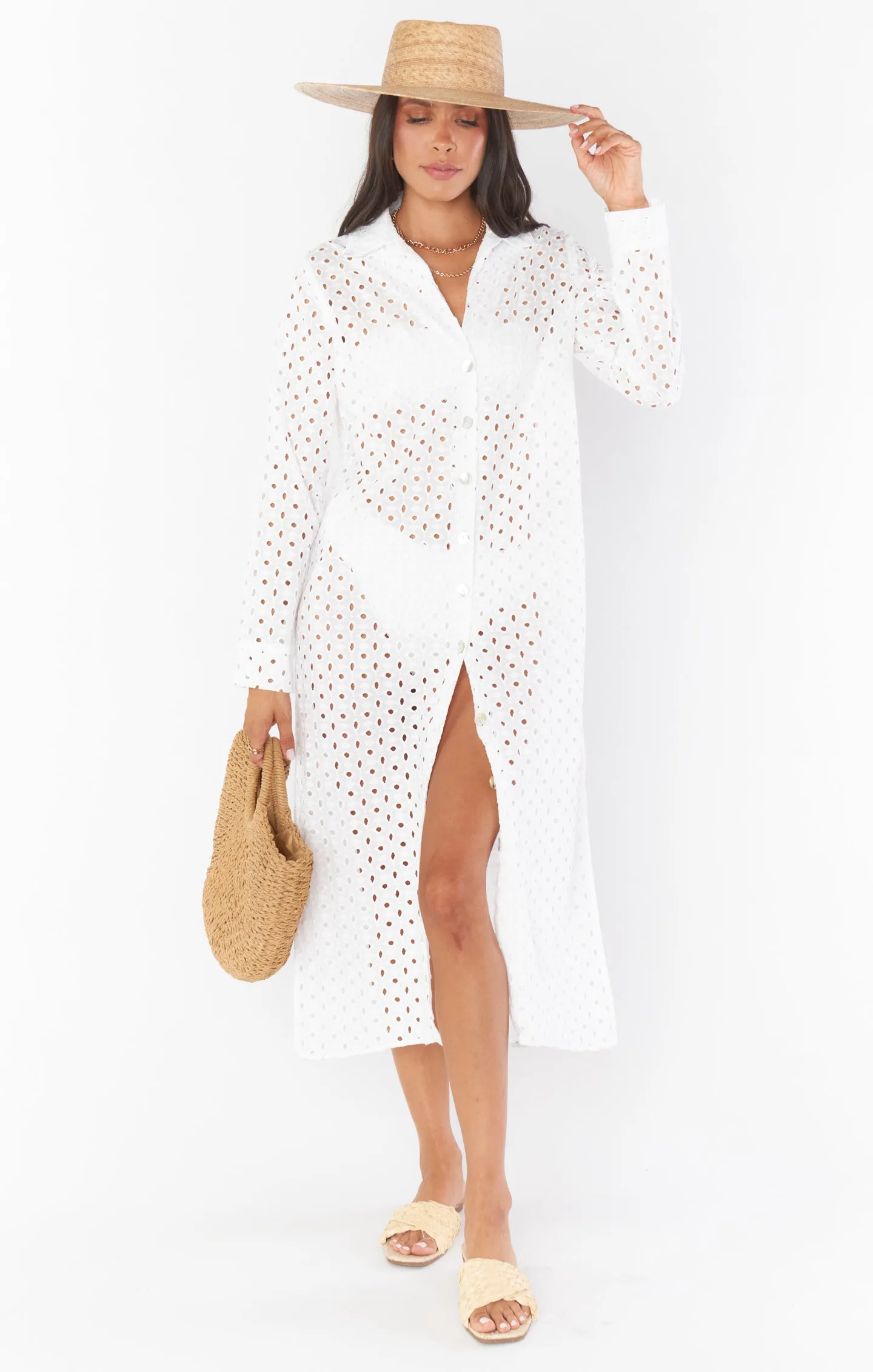Dayton Button Down Midi Dress ~ White Eyelet sold by Show Me Your MuMu product image thumbnail 4