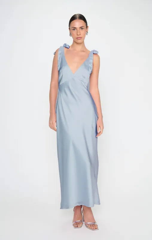 Emma Midi Dress ~ Steel Blue Luxe Satin sold by Show Me Your MuMu