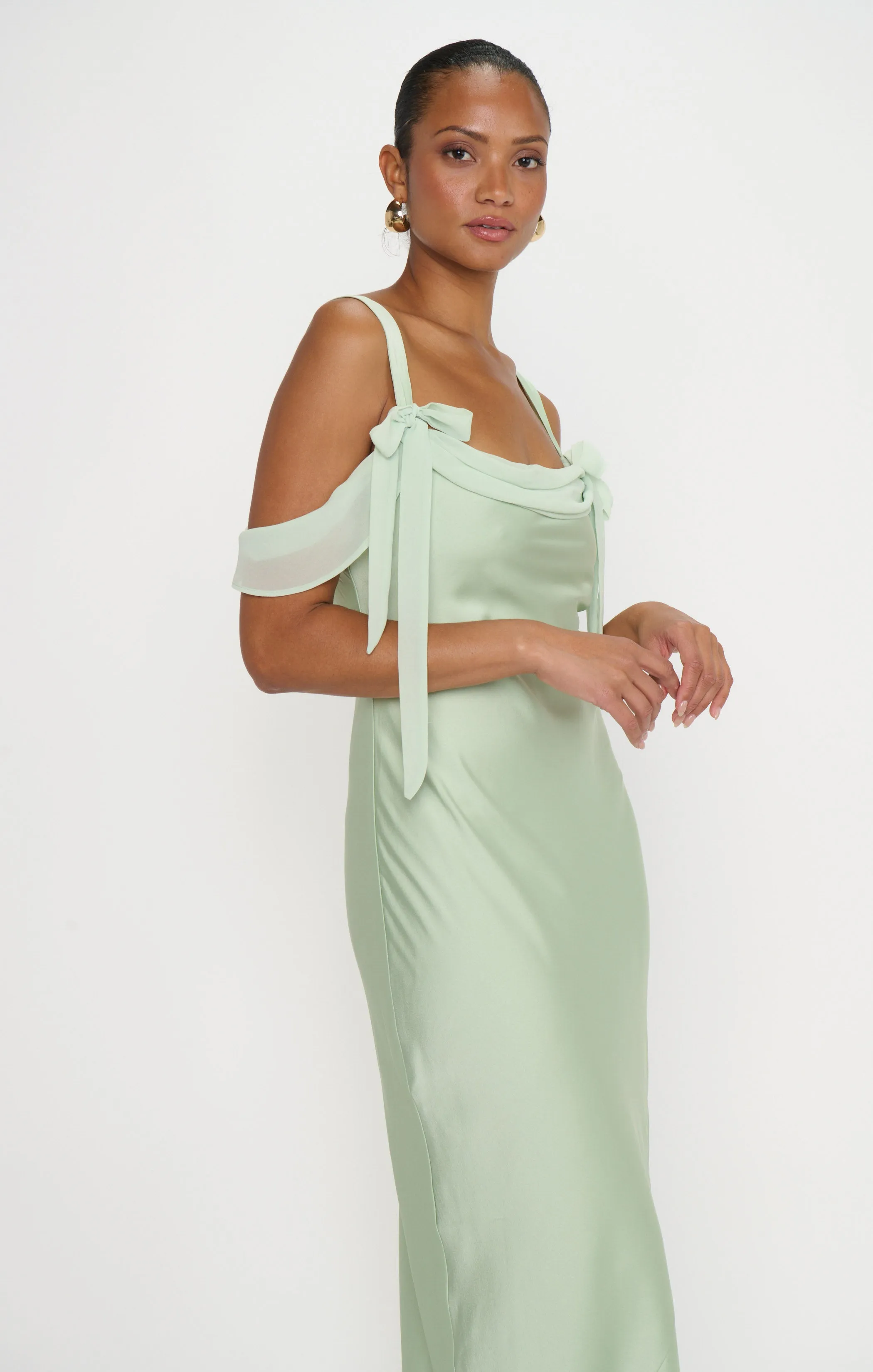 Bella Maxi Dress ~ Pistachio Luxe Satin sold by Show Me Your MuMu product image thumbnail 4