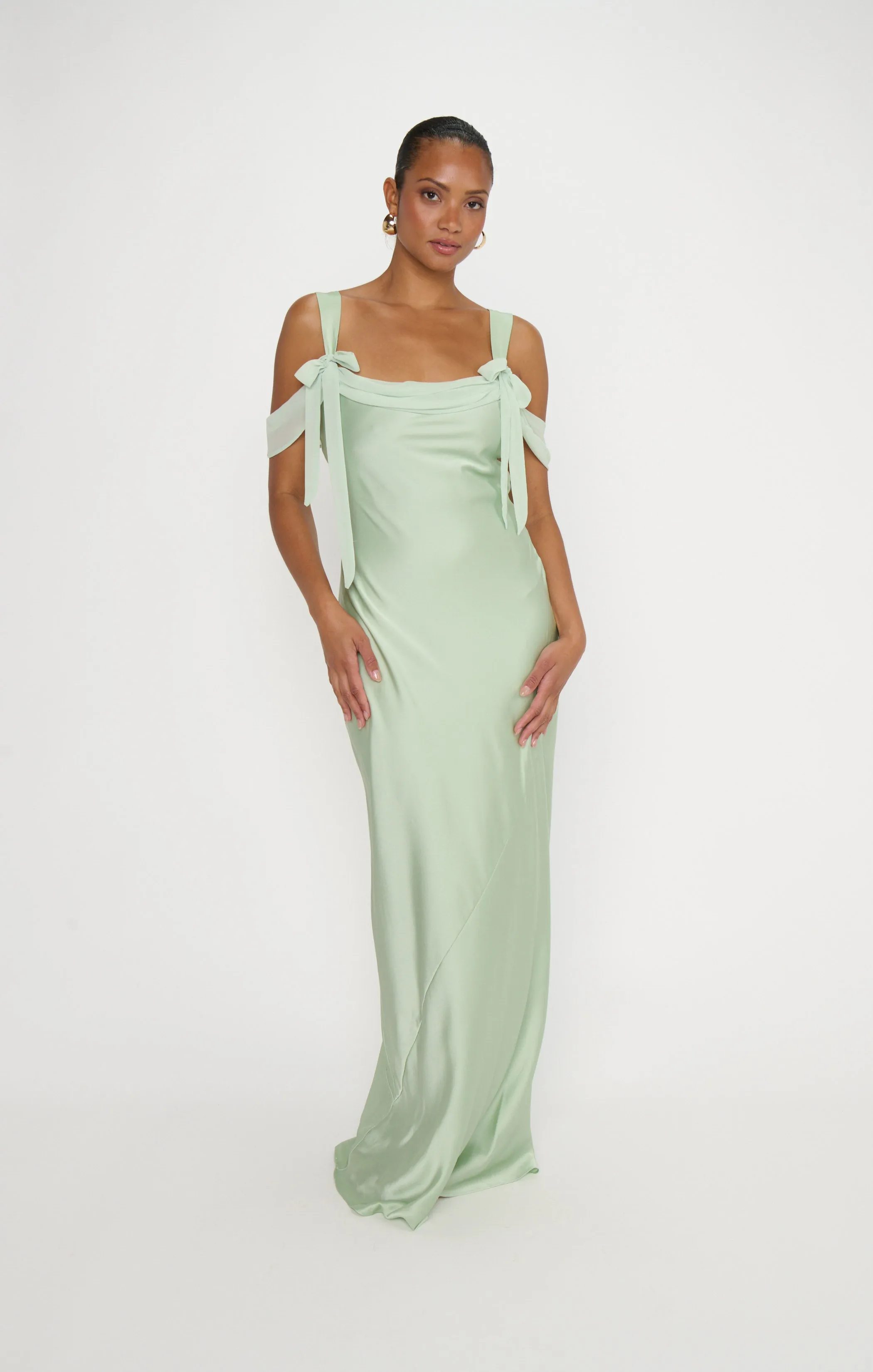 Bella Maxi Dress ~ Pistachio Luxe Satin sold by Show Me Your MuMu product image thumbnail 3