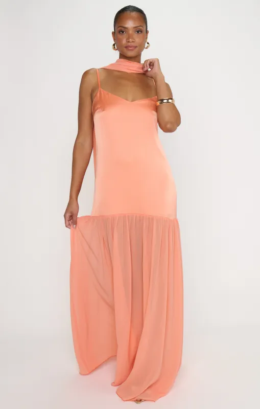 Dalia Maxi Dress ~ Cantaloupe Luxe Satin sold by Show Me Your MuMu
