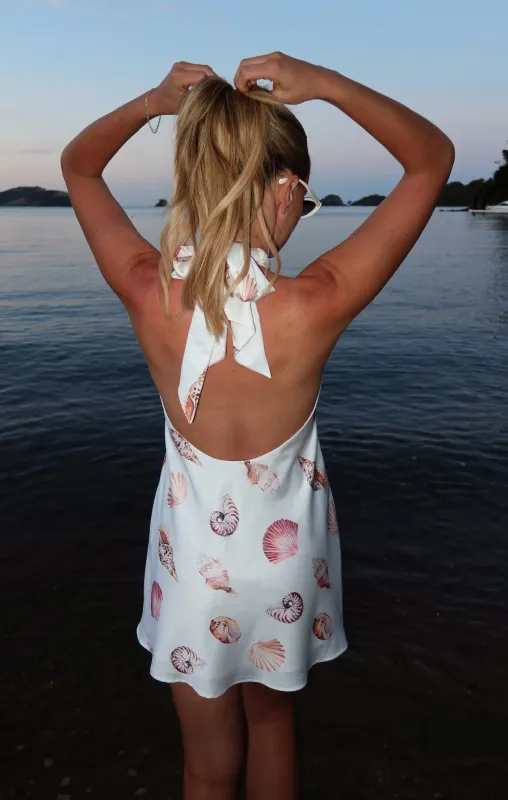 Jasmine Tie Mini Dress ~ White Shell Luxe Satin made by Show Me Your MuMu