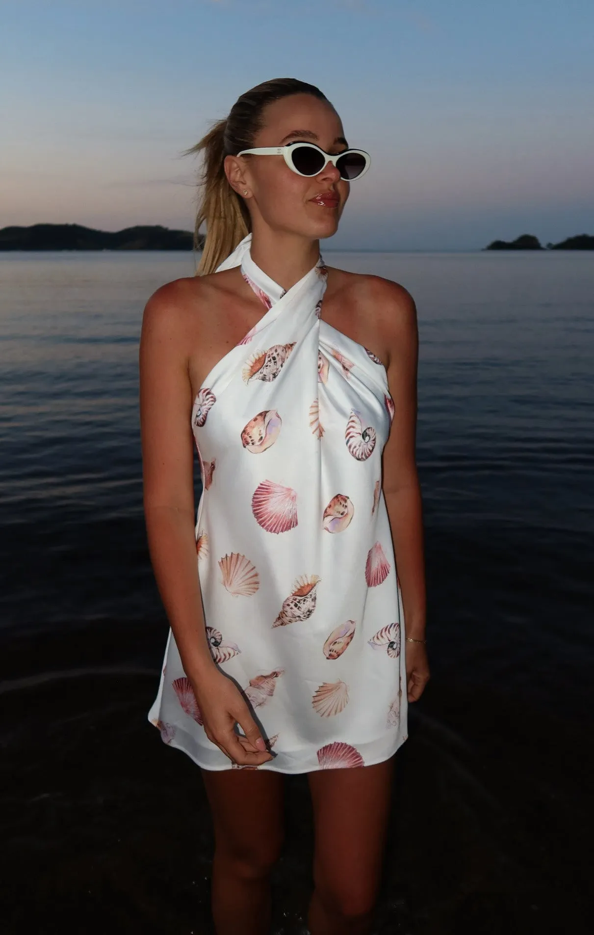Jasmine Tie Mini Dress ~ White Shell Luxe Satin sold by Show Me Your MuMu product image thumbnail 2